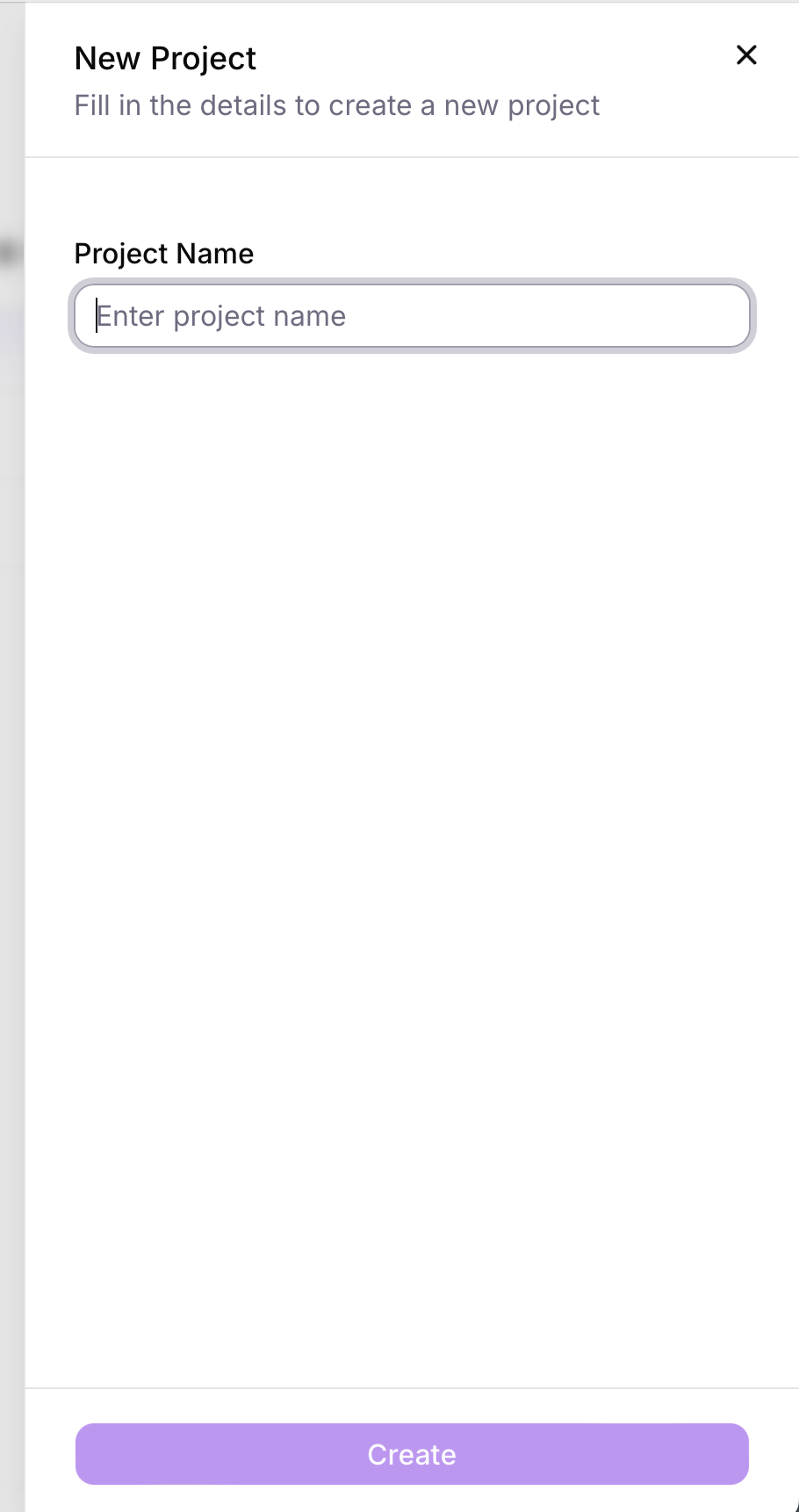 Create Project Interface