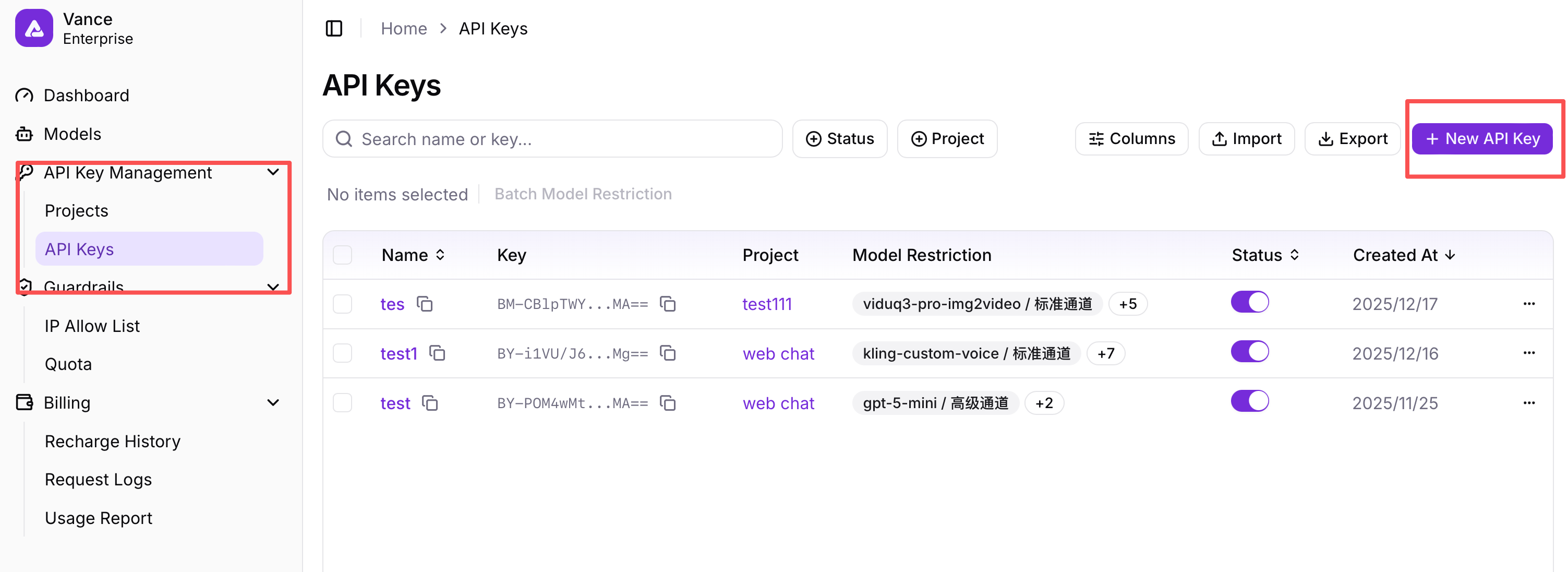 Create Project Interface