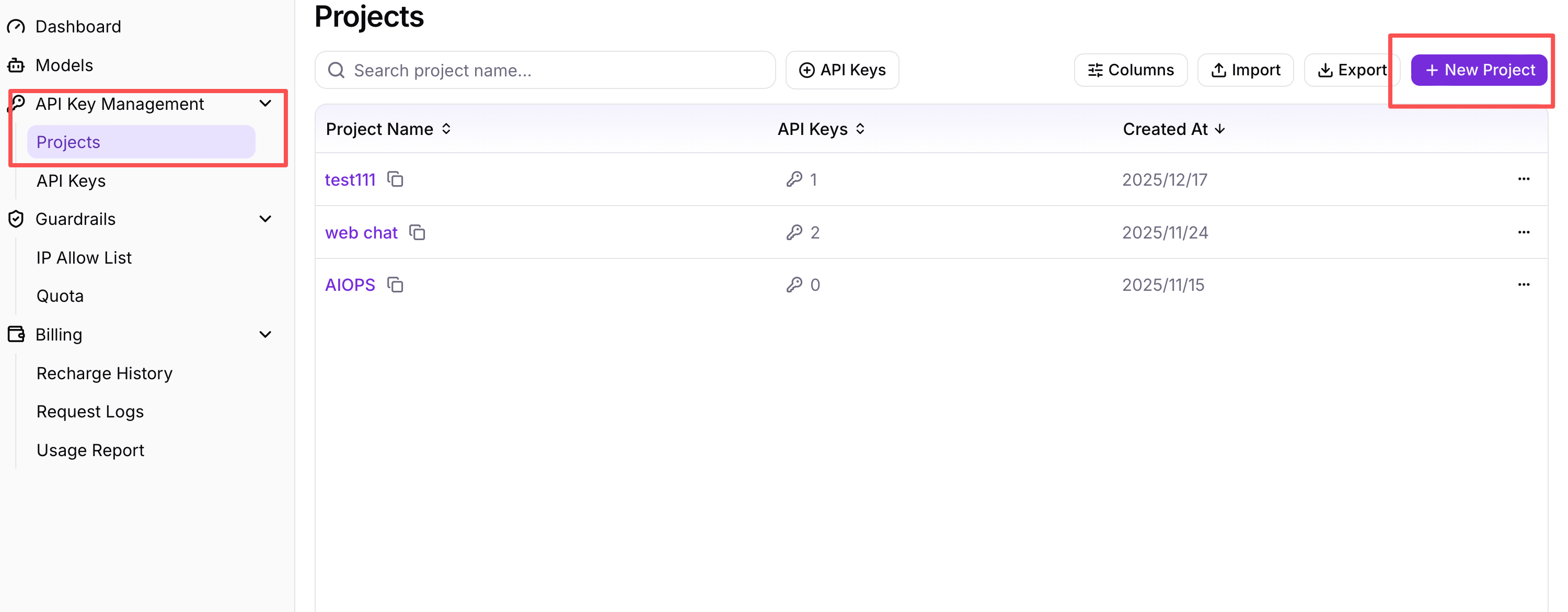 Create Project Interface