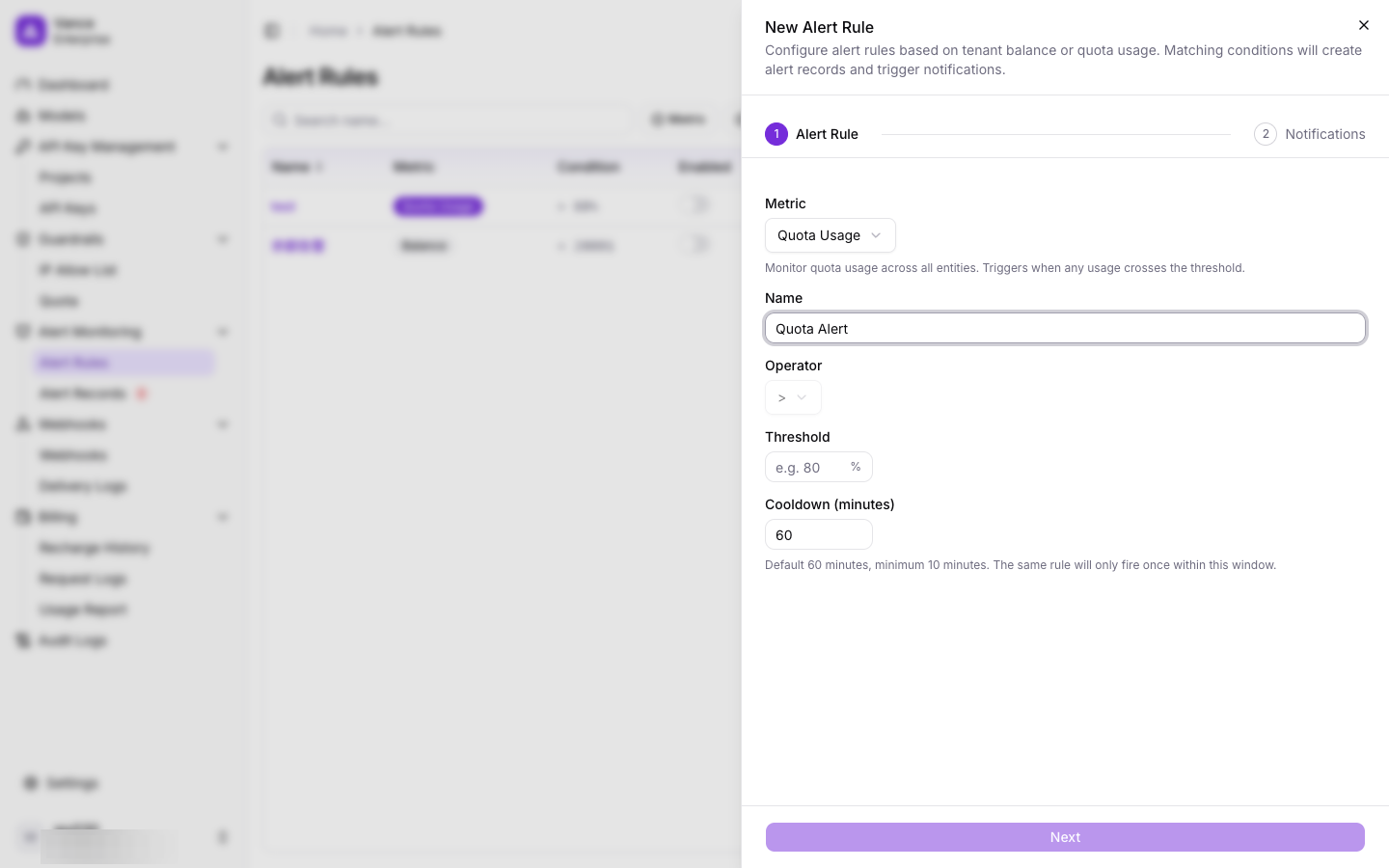 Create alert rule - step 1
