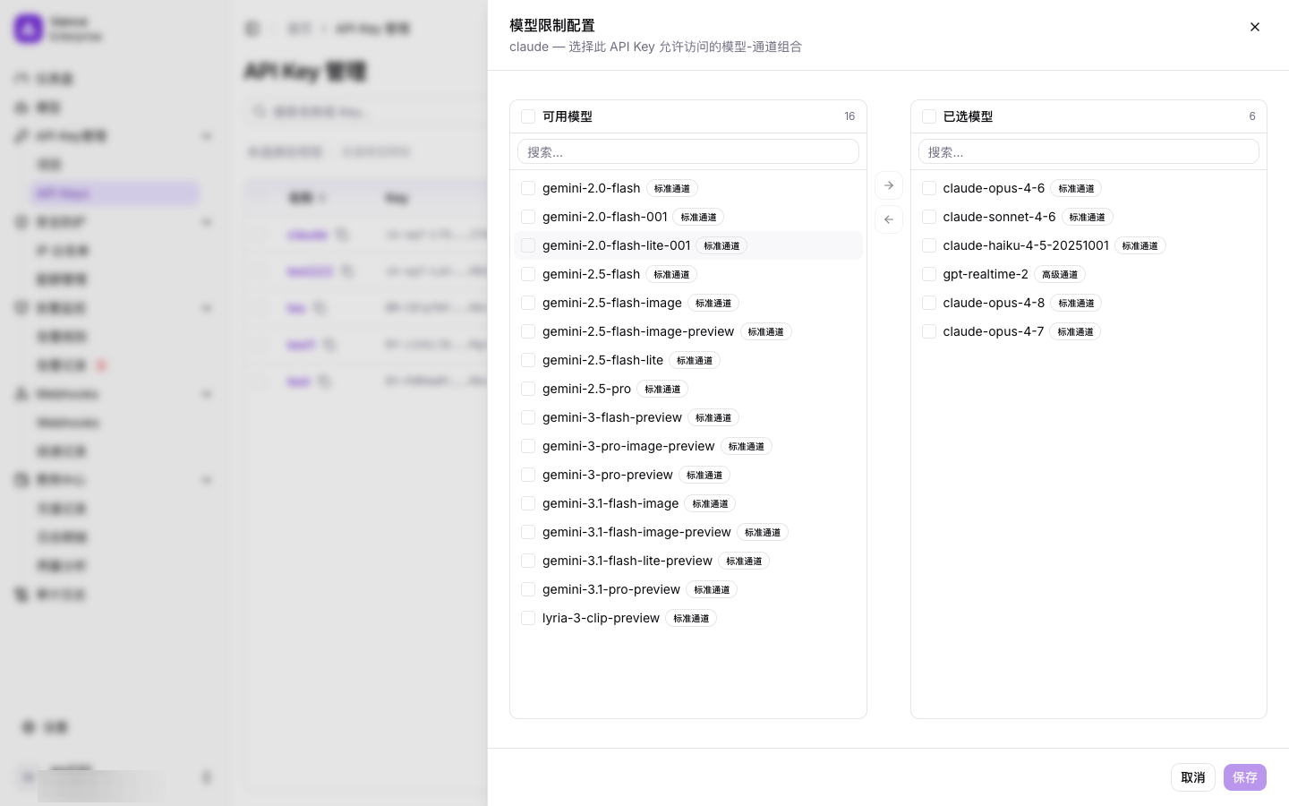 模型限制配置弹窗