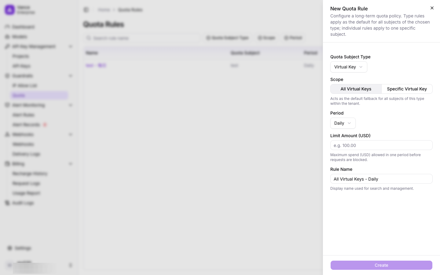Create quota rule dialog